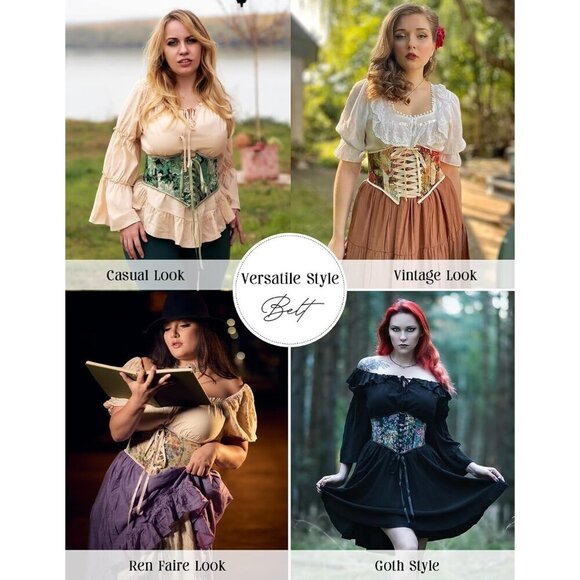 Women\'s Green Floral Lace Up Boned Underbust Darkness Corset  Waist Belts